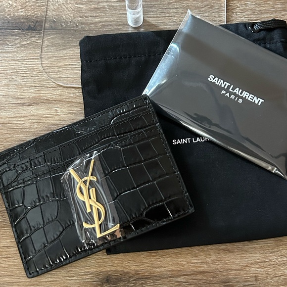 Saint Laurent Crocodile Embossed Black Card Holder - Picture 1 of 8